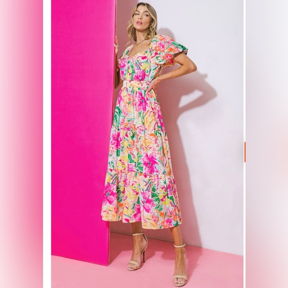 Flying Tomato NWOT Sangria Sunrise Floral It Starts Now Multicolor Midi Dress - Picture 3 of 9